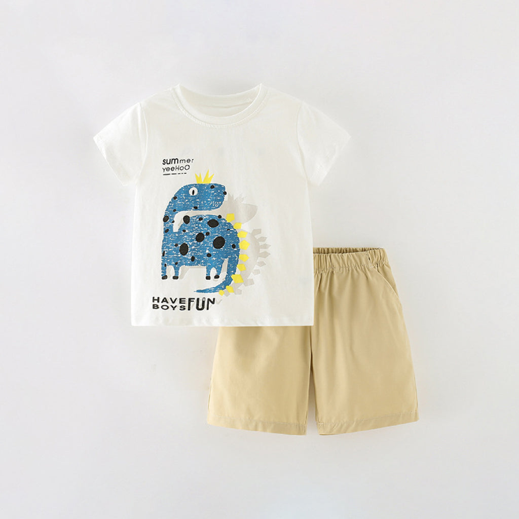 Baby Boy Cartoon Print Pattern Crewneck Summer Sets