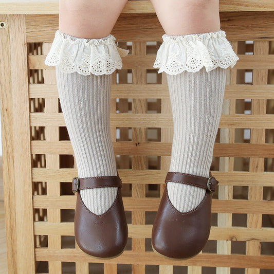 Baby Girl Solid Color Mesh Patched Design Princess Socks