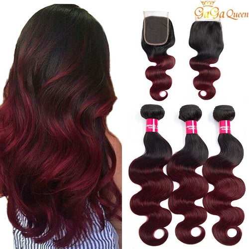 ombre body wave hair with closure burgundy peruvian hair weave bundles
