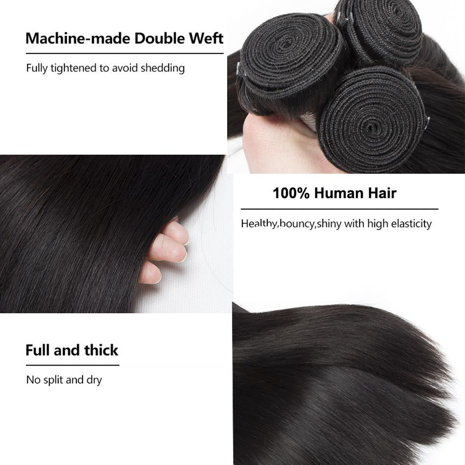 Indian Straight Virgin Hair Bundles With Frontal HD Transparent Lace
