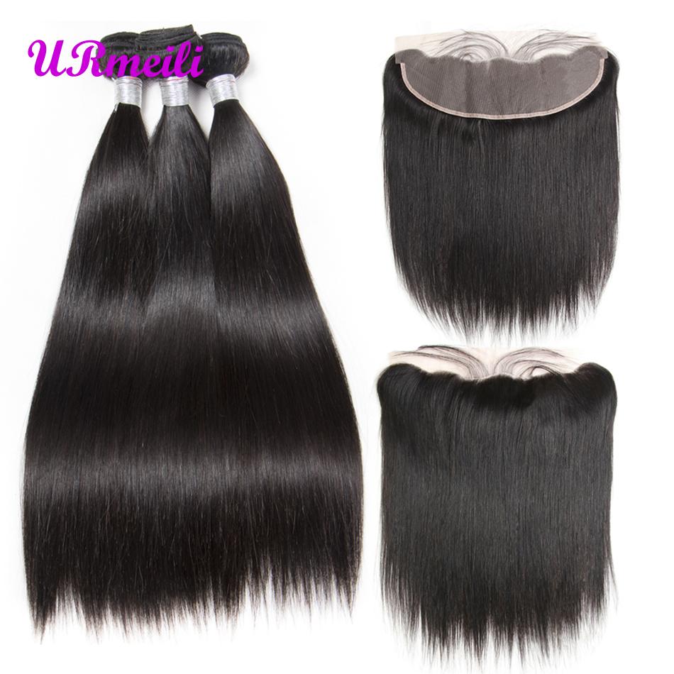 Indian Straight Virgin Hair Bundles With Frontal HD Transparent Lace