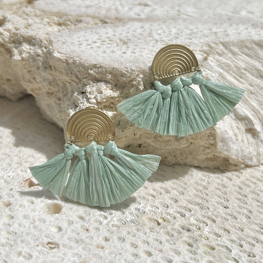 Sea Green Raffia Fan Earrings