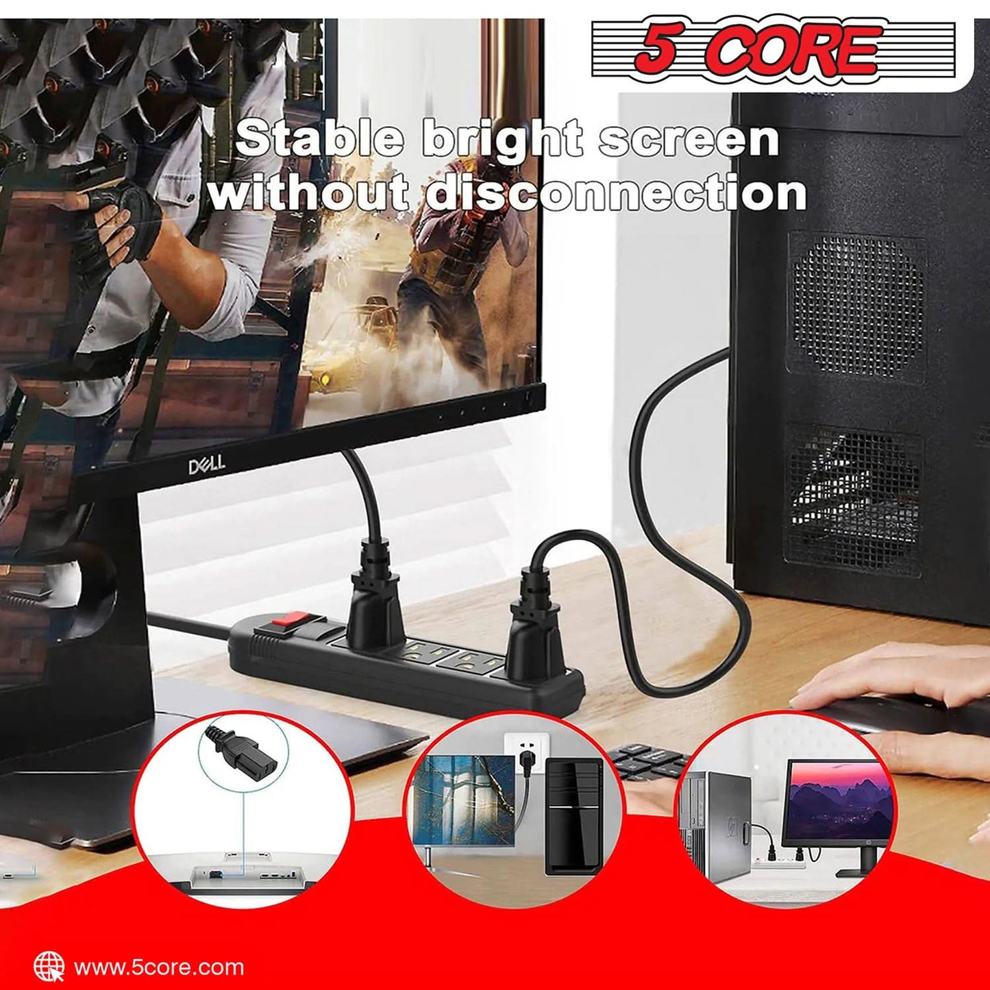 5Core AC Power Cord 6 Ft 3 Prong US Male - Female Extension Adapter