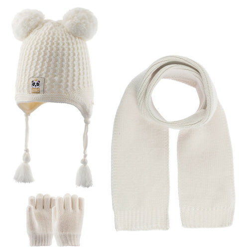 Toddler Knitted Winter Beanie 3 Piece Set With Earflaps For Girls