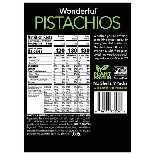 Wonderful Pistachios No Shell Variety Multipack, 0.75oz/9ct.