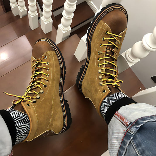 Men's Round Toe Fashion Casual Leather Shoes Martin