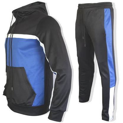 Men's Fashion Trendy Brand Contrast Color Sweatshirt Trousers Two-piece Set