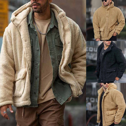 Men's Hooded Solid Color Coat Polar Fleece
