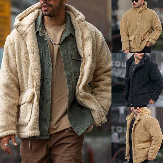 Men's Hooded Solid Color Coat Polar Fleece