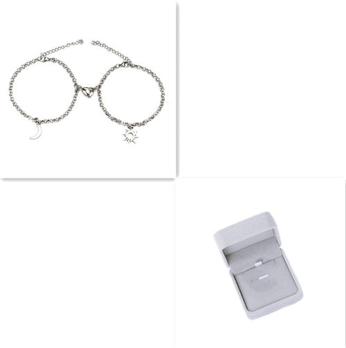 2Pcs Sun Moon Charm Magnet Attraction Stainless Steel Bracelets For