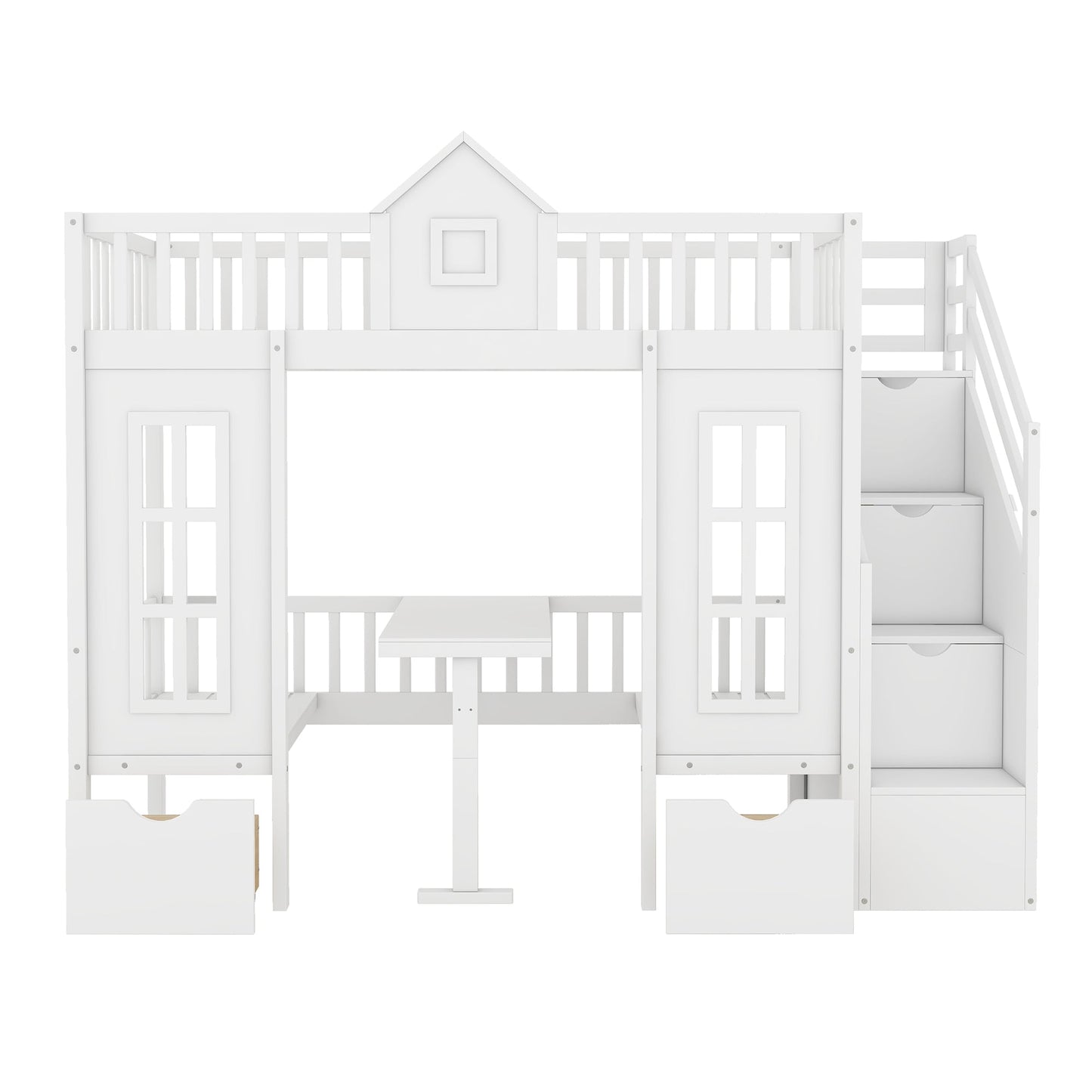 Twin-Over-Twin Bunk Bed with Changeable Table, Bunk Bed Turn into