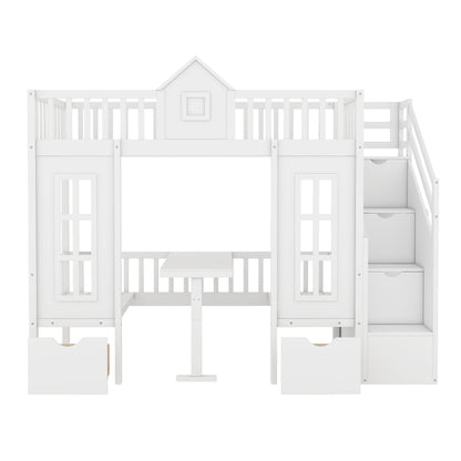 Twin-Over-Twin Bunk Bed with Changeable Table, Bunk Bed Turn into