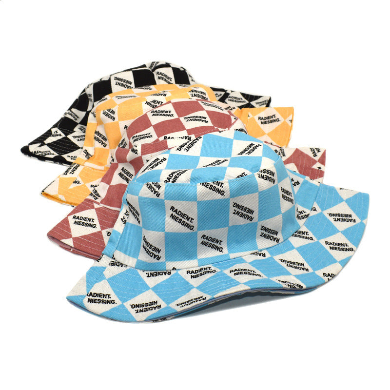 Letter Plaid Bucket Hat Fashion Double-sided Wear Bucket Hat