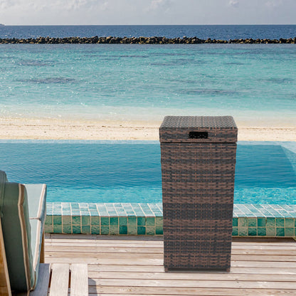 Brown Gradient Woven Rattan Trash Can With Top Cover