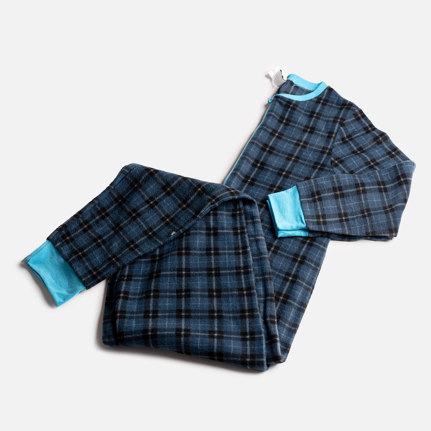 🔵  Blue Plaid Human Onesie – Cozy Zip-Up Pajamas