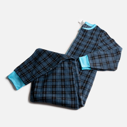 🔵  Blue Plaid Human Onesie – Cozy Zip-Up Pajamas