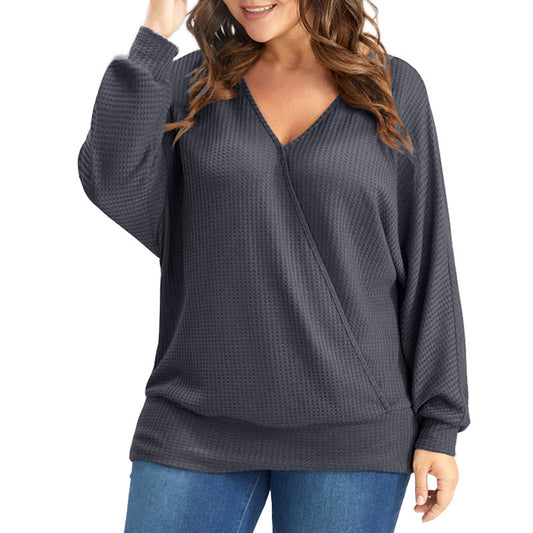 Plus Size Women's Shirt Long Sleeve V-neck