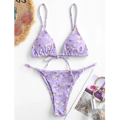 Summer Flowers Print Bikini Sexy Beach Swimming Suit Fashion Push Up