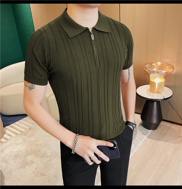 Casual Zipper Short Sleeve Men's Retro