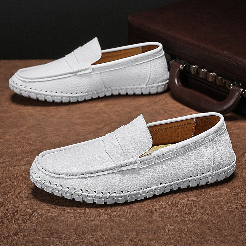 Hand-stitched Bottom Slip On Men's Casual Leather Shoes