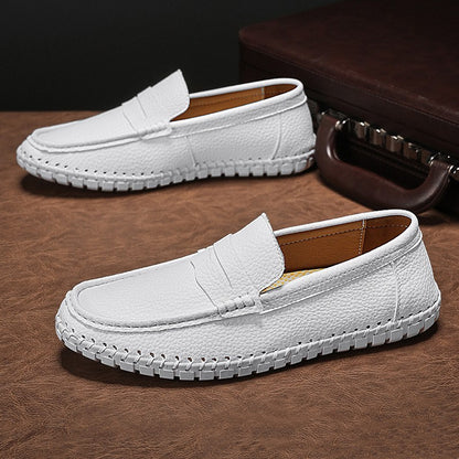Hand-stitched Bottom Slip On Men's Casual Leather Shoes