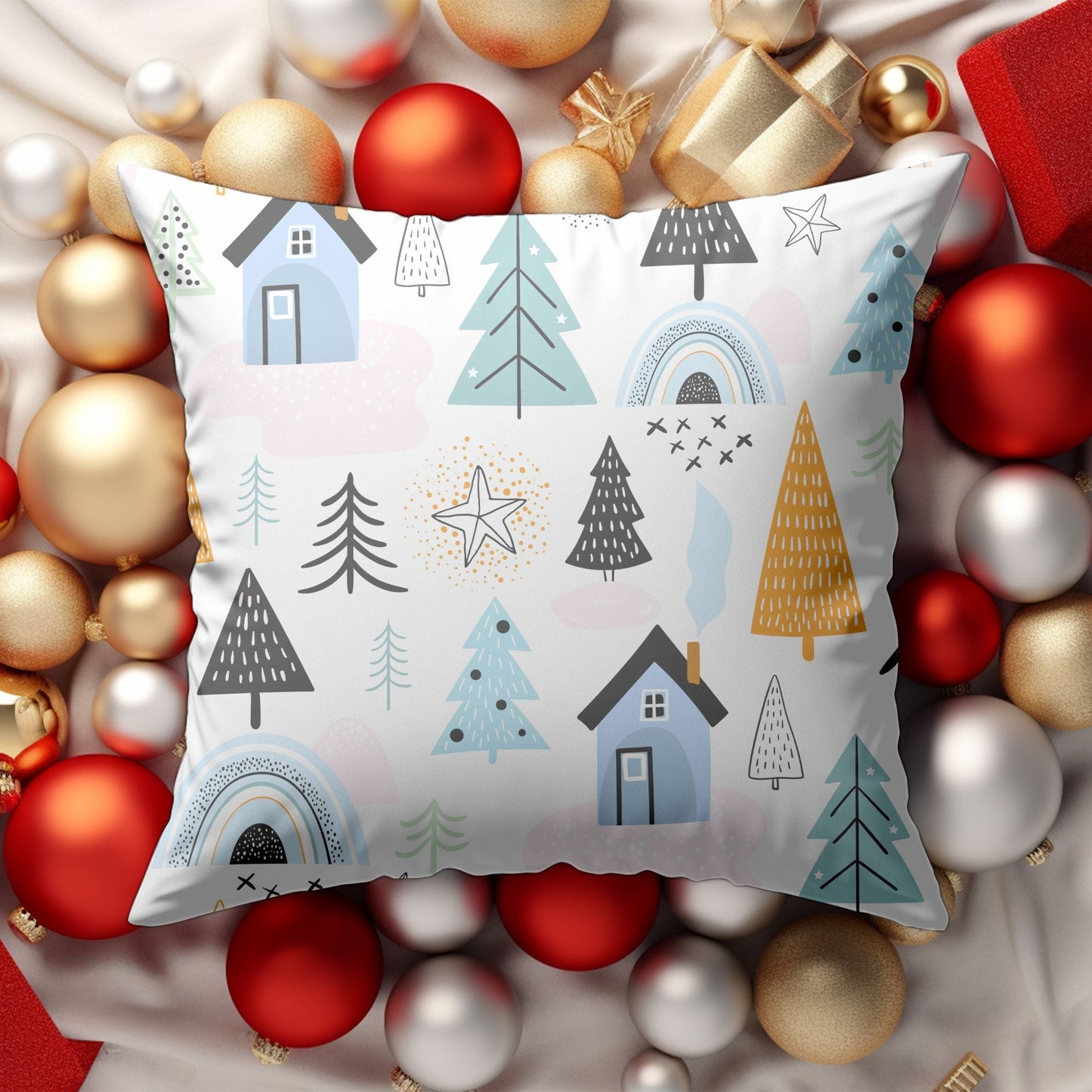 Cozy Cabin Christmas Decor Throw Pillow