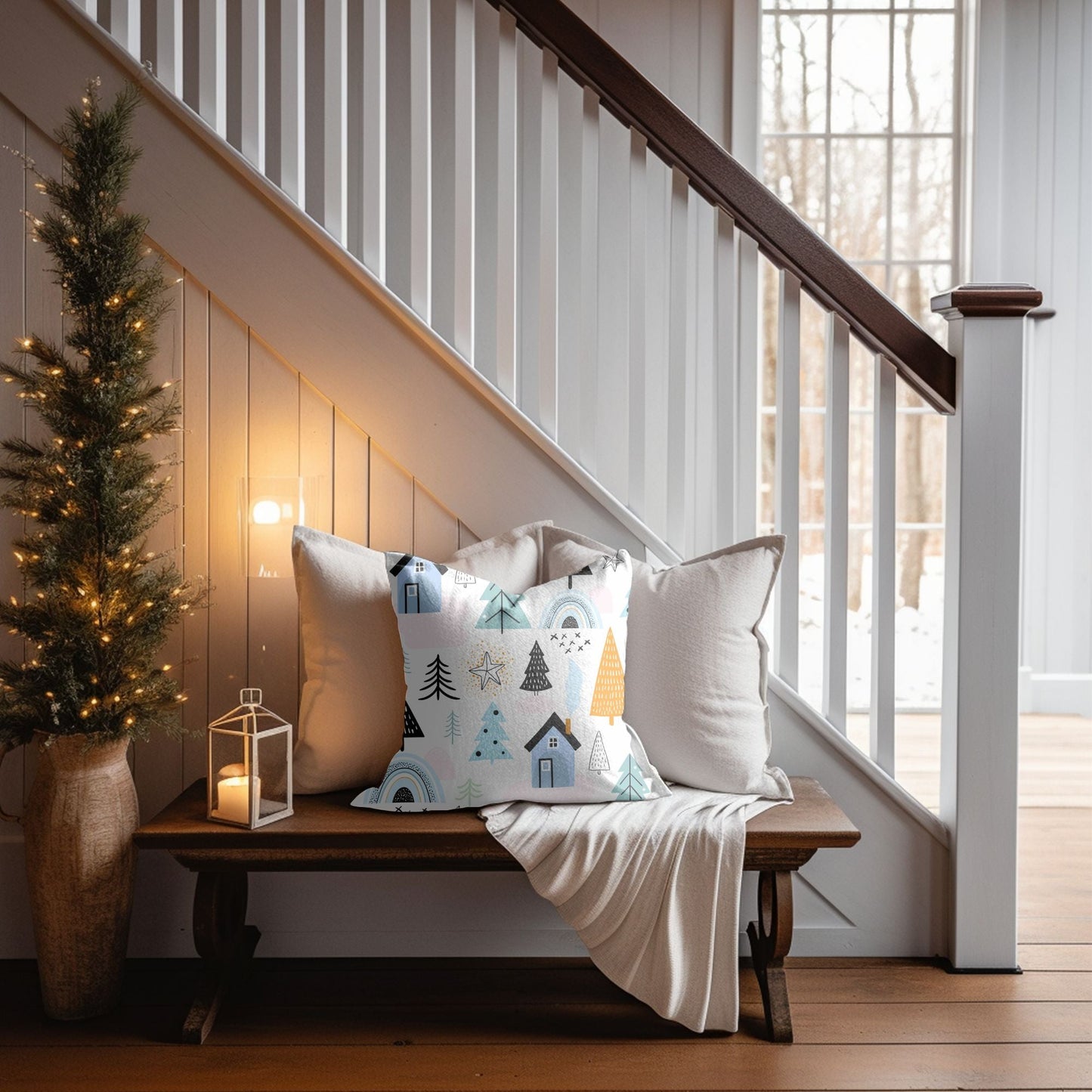 Cozy Cabin Christmas Decor Throw Pillow
