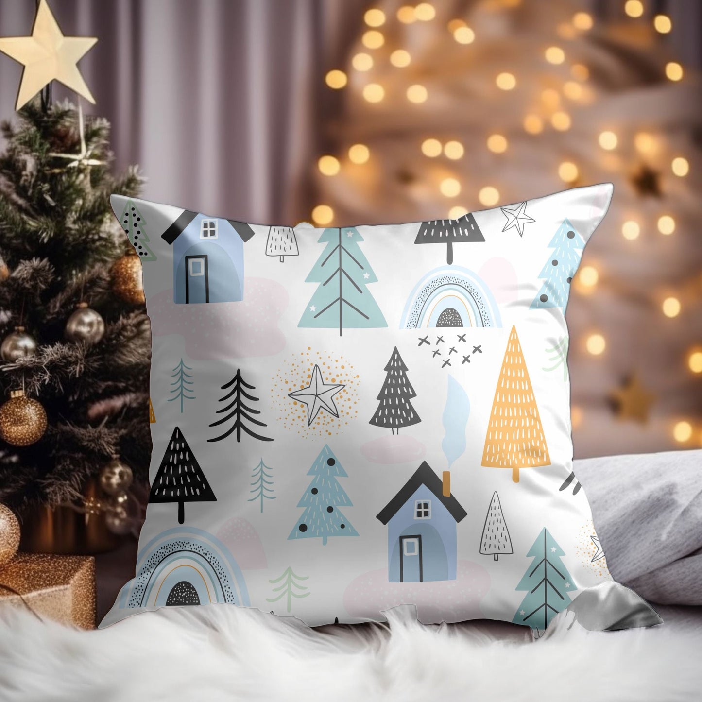 Cozy Cabin Christmas Decor Throw Pillow