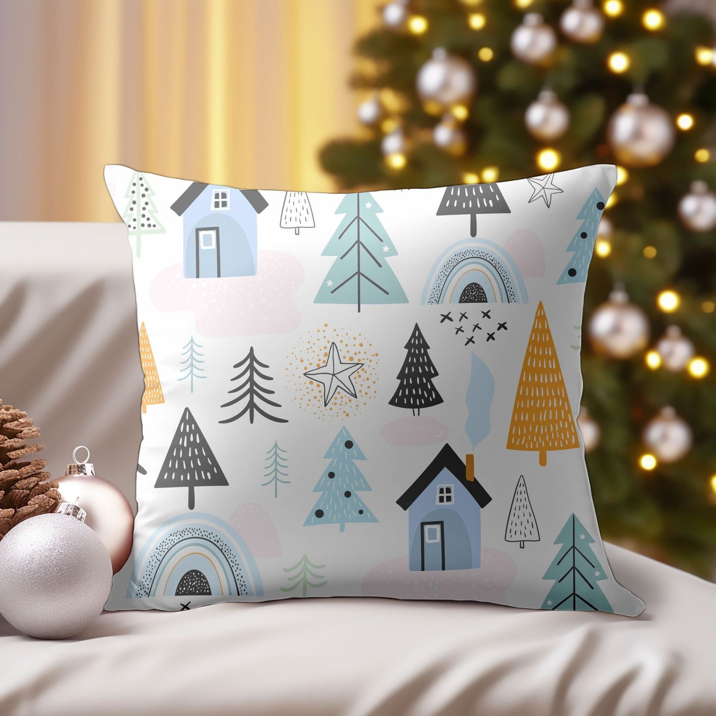 Cozy Cabin Christmas Decor Throw Pillow