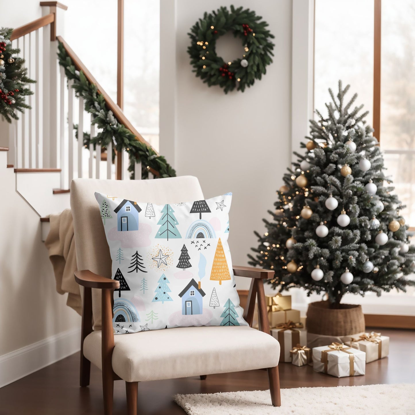 Cozy Cabin Christmas Decor Throw Pillow