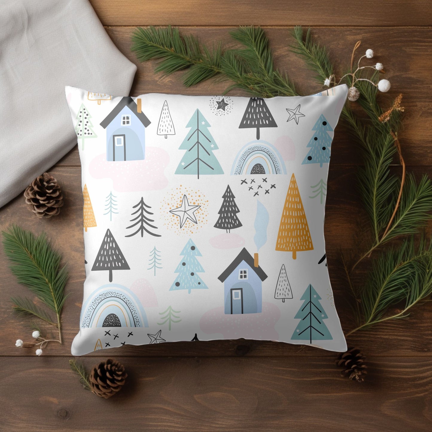 Cozy Cabin Christmas Decor Throw Pillow
