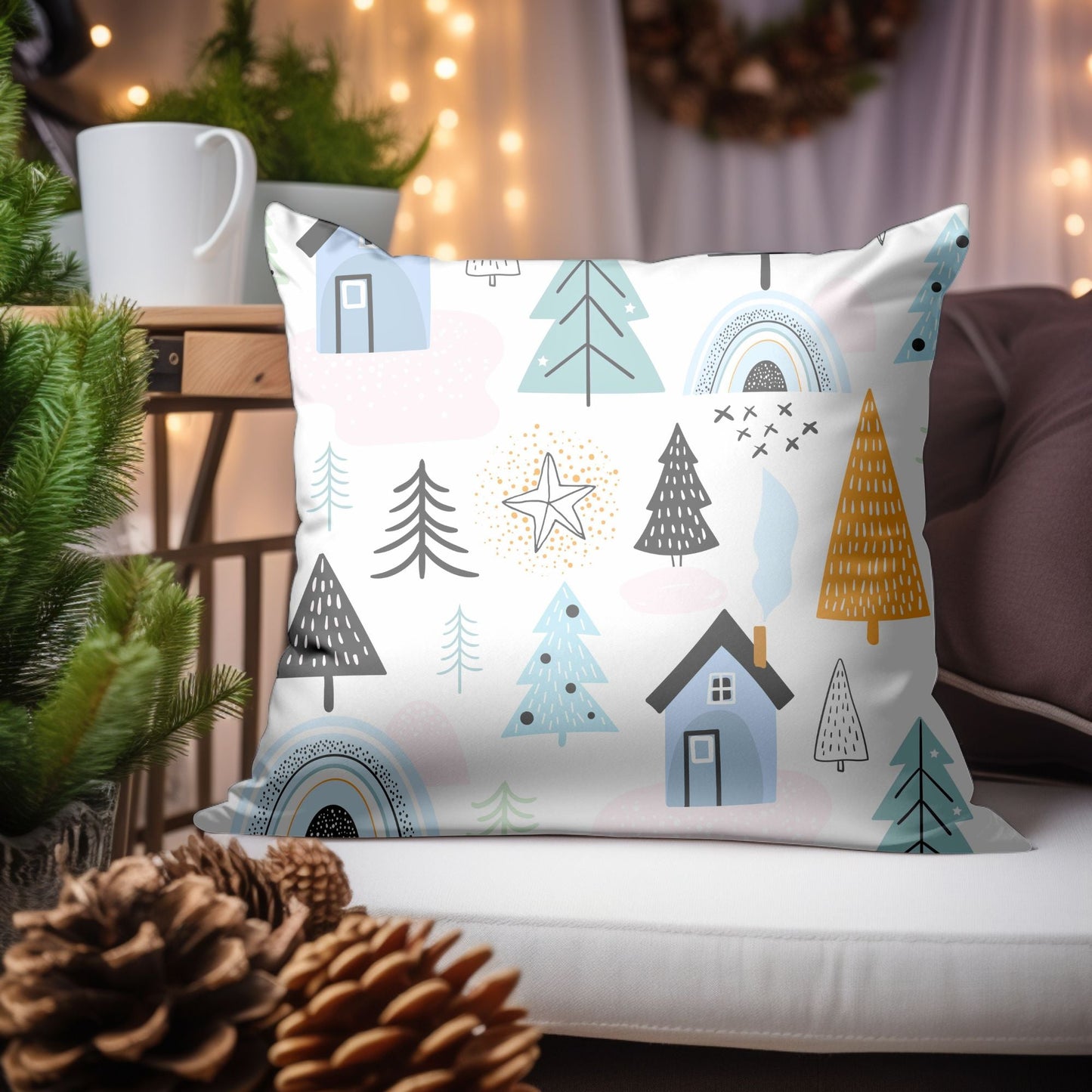 Cozy Cabin Christmas Decor Throw Pillow