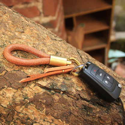 Round Leather Brass Keychain