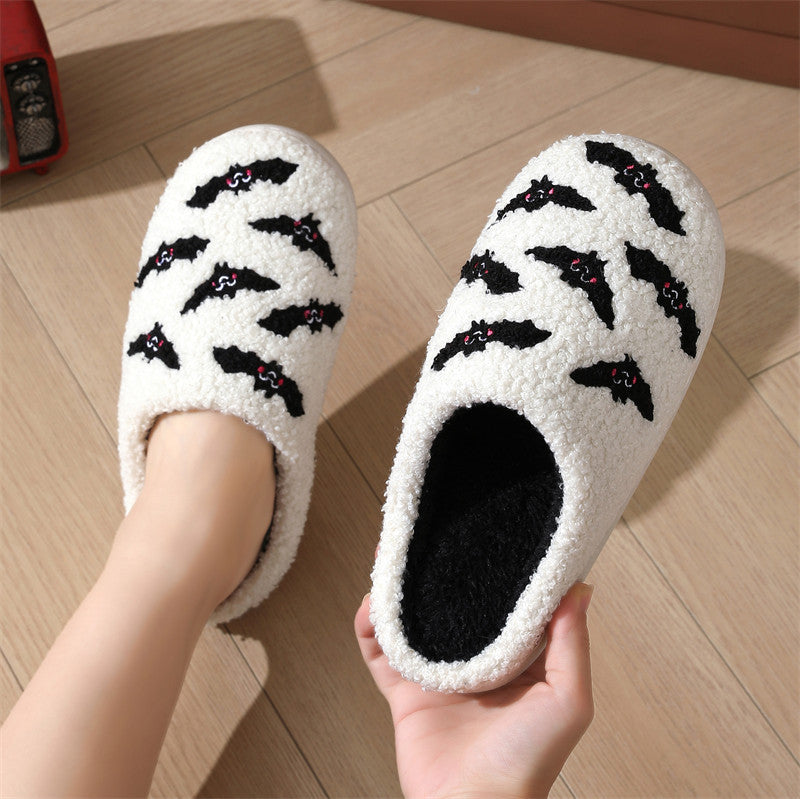 Halloween Skull Rose Slippers Winter Warm Indoor Floor Bedroom Home