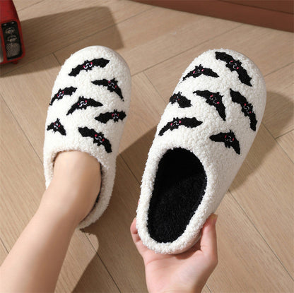 Halloween Skull Rose Slippers Winter Warm Indoor Floor Bedroom Home