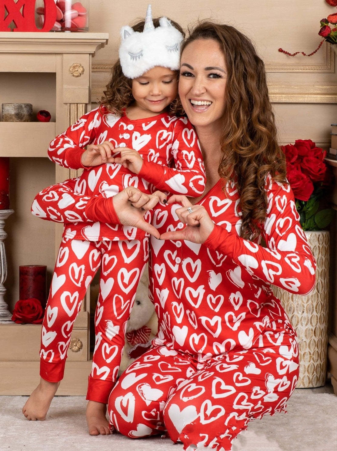 Valentine's Day Heart Printing Pajamas Parent-child