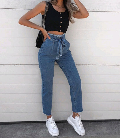 High-waisted Washed Pencil Pants Spring Sexy Temperament European And
