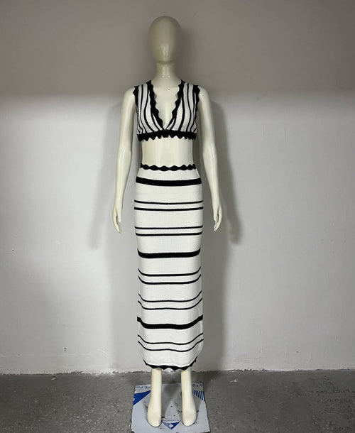 2pcs Striped Bikini Casual Vest Sling Top Suit Beach Summer Y2K Long