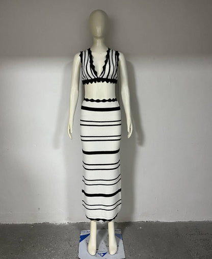 2pcs Striped Bikini Casual Vest Sling Top Suit Beach Summer Y2K Long