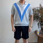 V-neck Short-sleeved Sweater Men's Striped