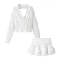 Vintage Collared Edge Deep V Plunge neck Long Sleeve Waist Short Shirt