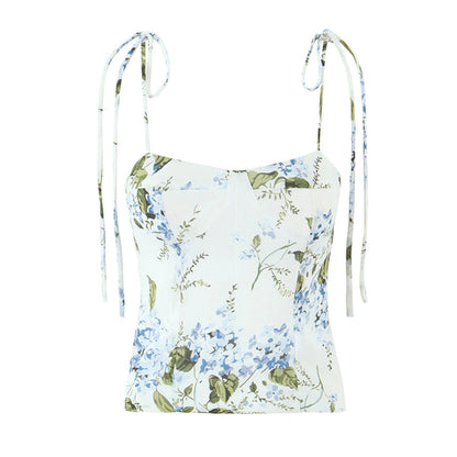 Summer Sweet French Vintage Floral Printed Sexy Slim Fit Slimming