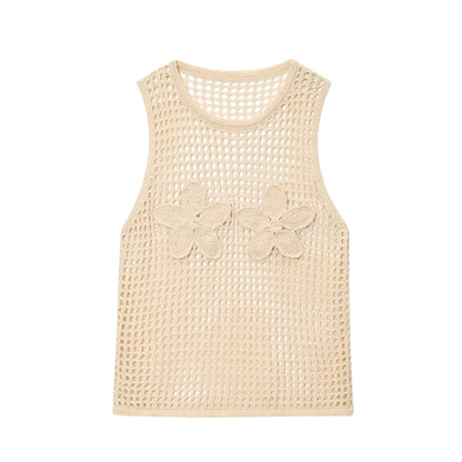 Women Clothing All Matching Pullover round Neck Sleeveless Hollow Out