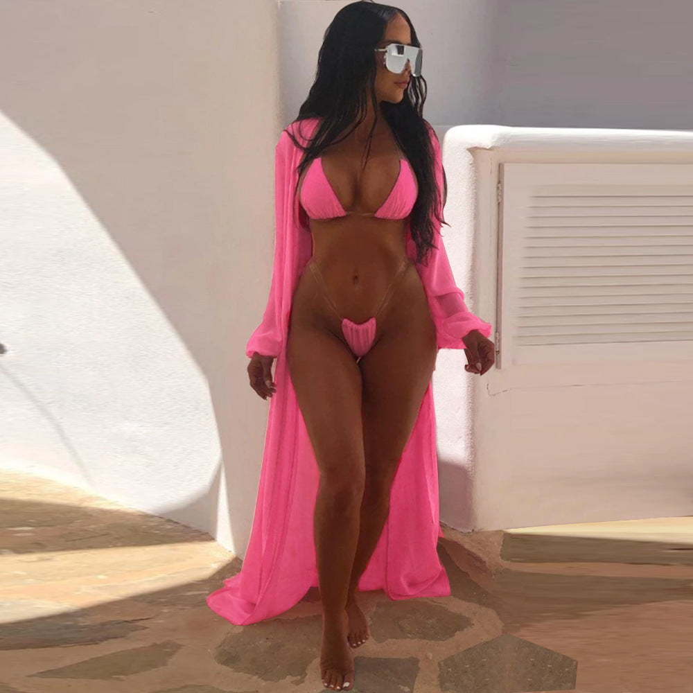 Bikini + long sleeve blouse three-piece swimsuit