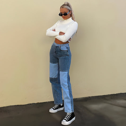 DenimDare™ Stitching High-rise Straight-leg Jeans Women