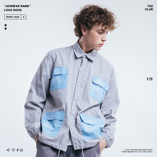 Waterproof And Windproof Men'S High Street Multi-Pocket Shirt