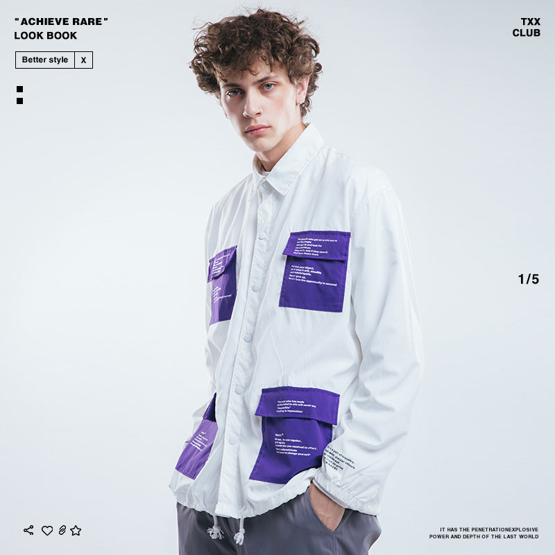 Waterproof And Windproof Men'S High Street Multi-Pocket Shirt