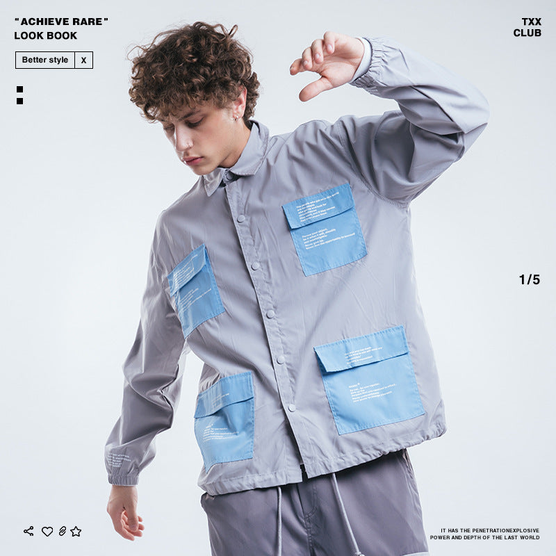 Waterproof And Windproof Men'S High Street Multi-Pocket Shirt