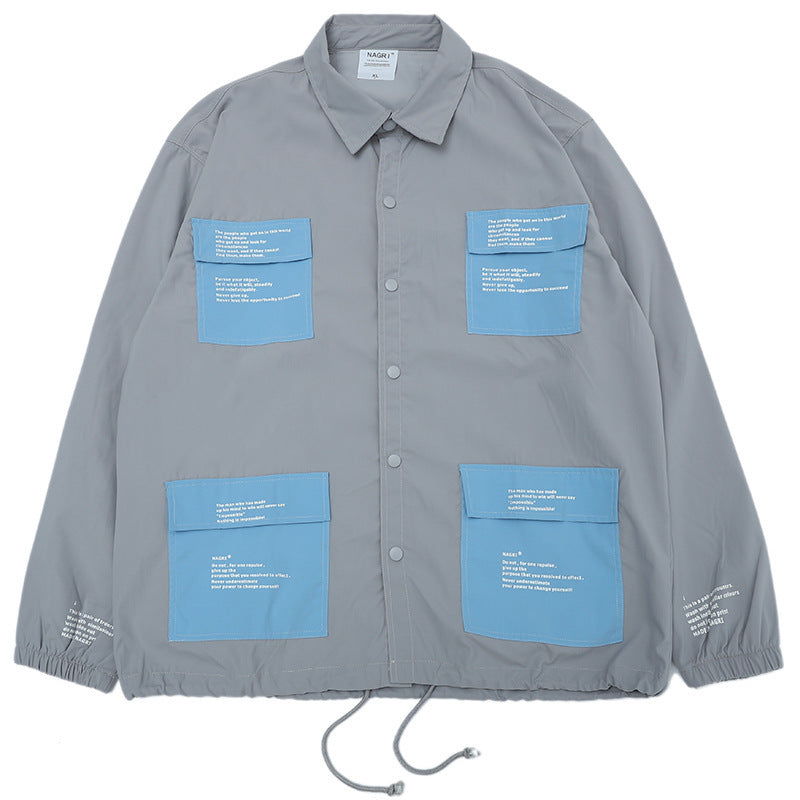Waterproof And Windproof Men'S High Street Multi-Pocket Shirt