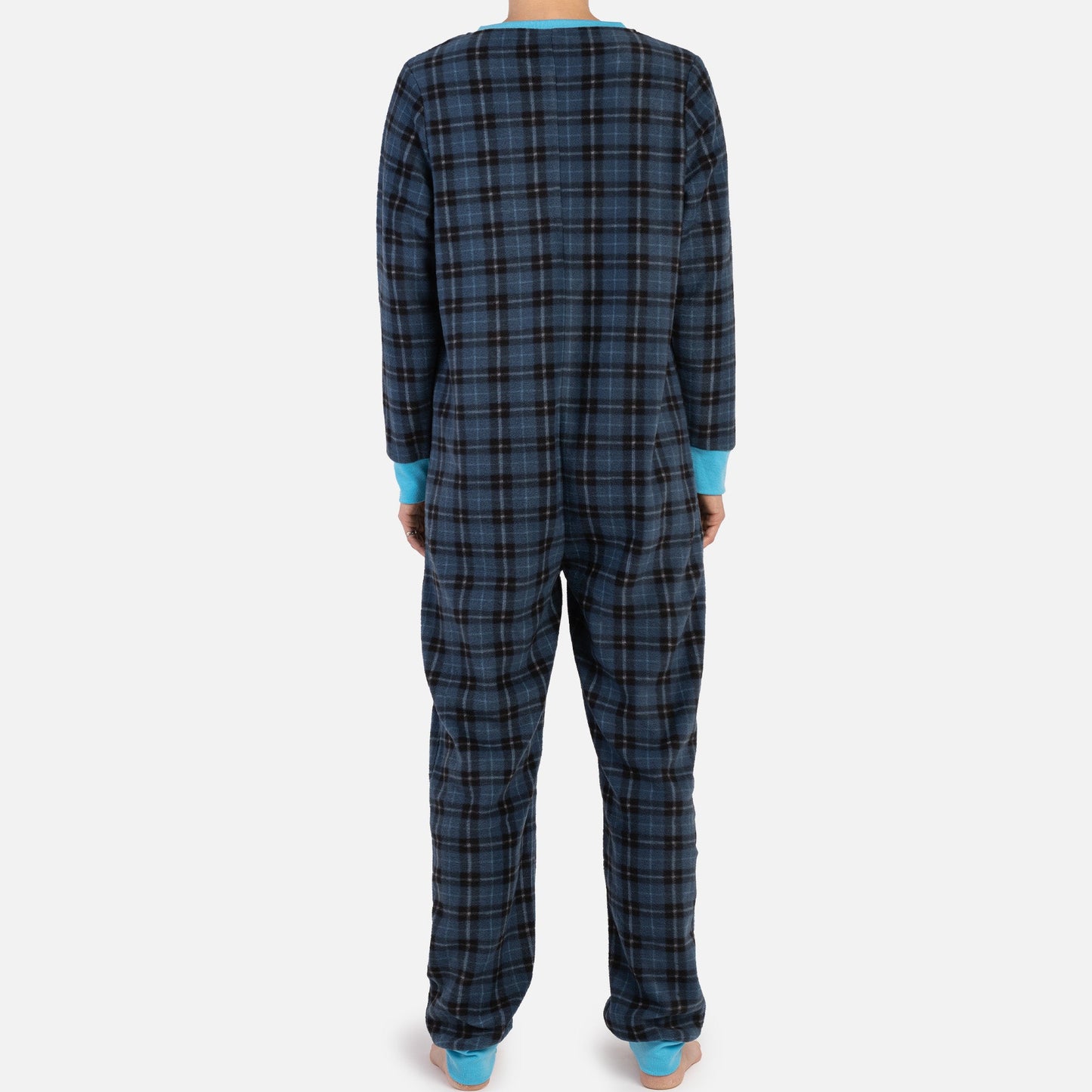🔵  Blue Plaid Human Onesie – Cozy Zip-Up Pajamas